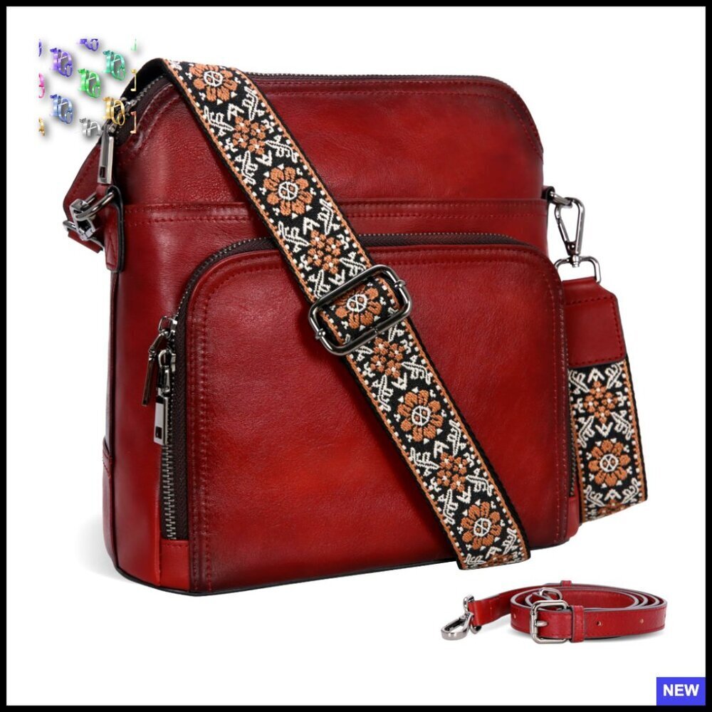 Leather Crossbody Bag Multi Pocket Medium Hobo Shoulder Purse Functional Travel